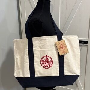 Trader Joe's Navy and Cream Canvas Tote Bag